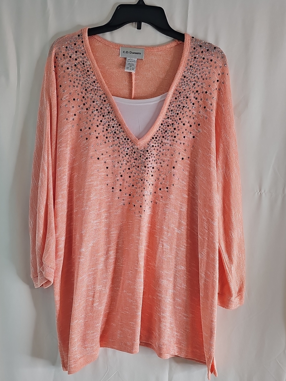 C.D. Daniels Women’s Coral Pink Embellished V-Neck Sweater